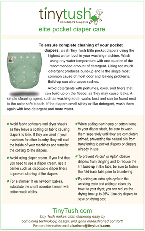 Laundering Tiny Tush Elite Pocket Diapers
