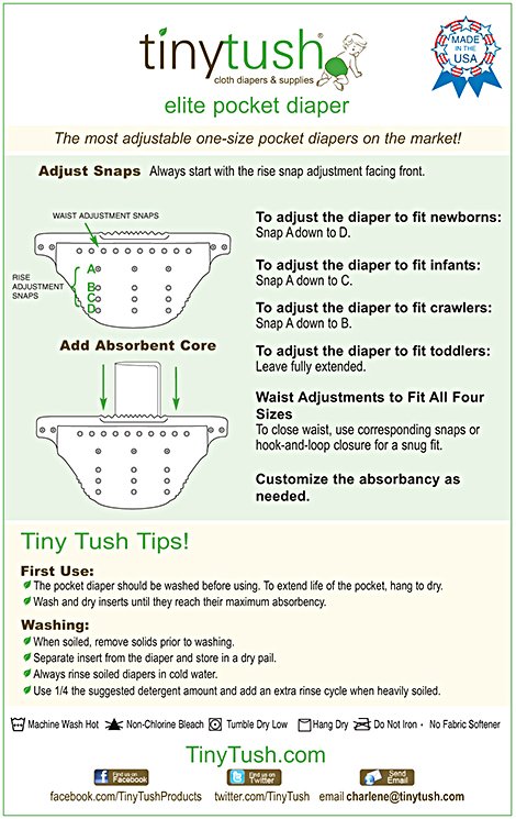 Tiny Tush Elite One Size Pocket Diaper Instructions
